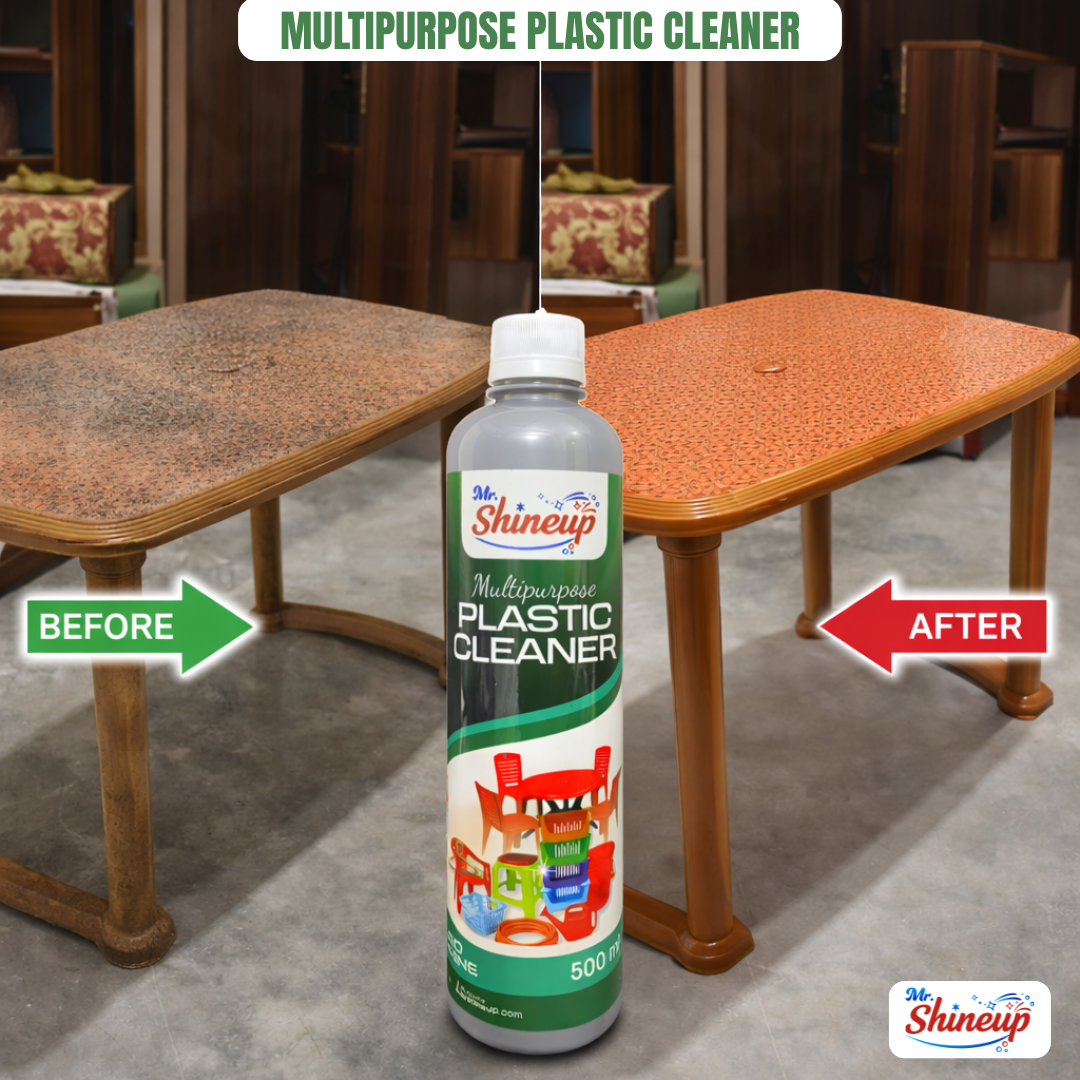 Mr. Shineup Multipurpose Plastic Cleaner 500ml – Plastic Chair, Table, Bucket, Rack & Almari Cleaner, Remove Black & Red Stains