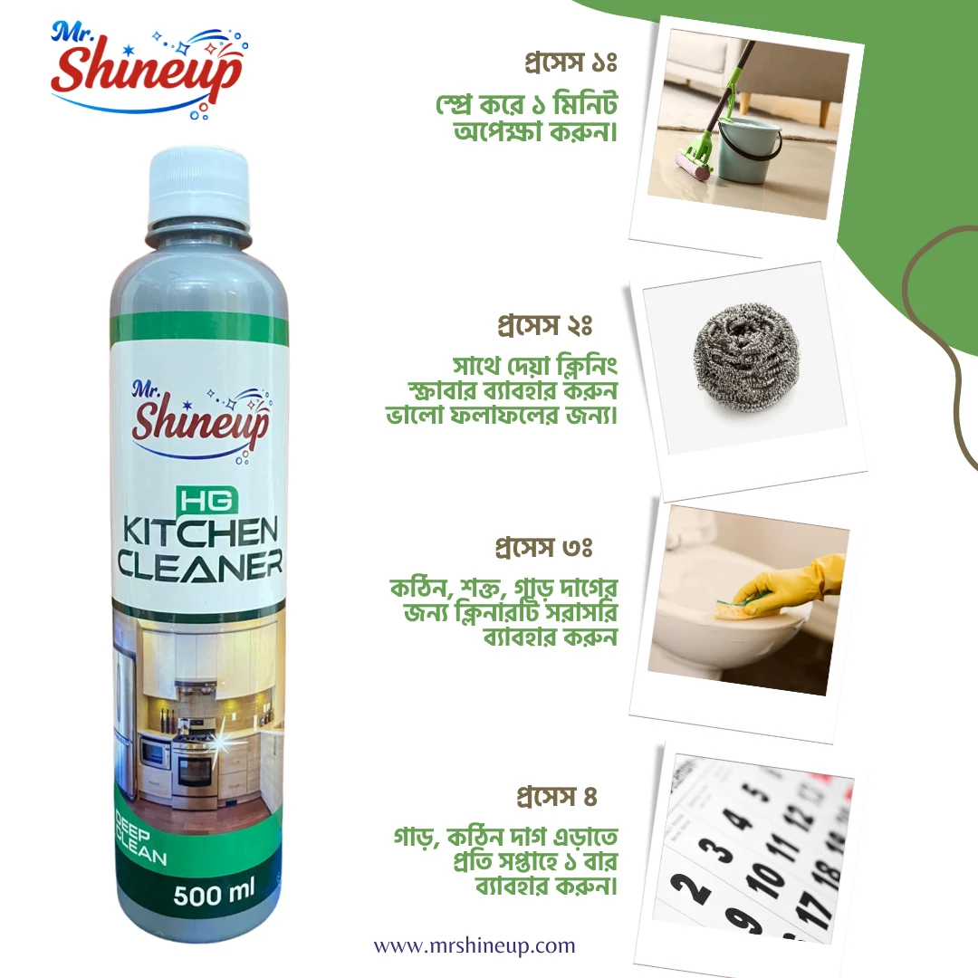 Mr. Shineup HG Kitchen Cleaner Spray 500ml – Fast Action Grease Cutter for Tiles, Stove , Hood, fan